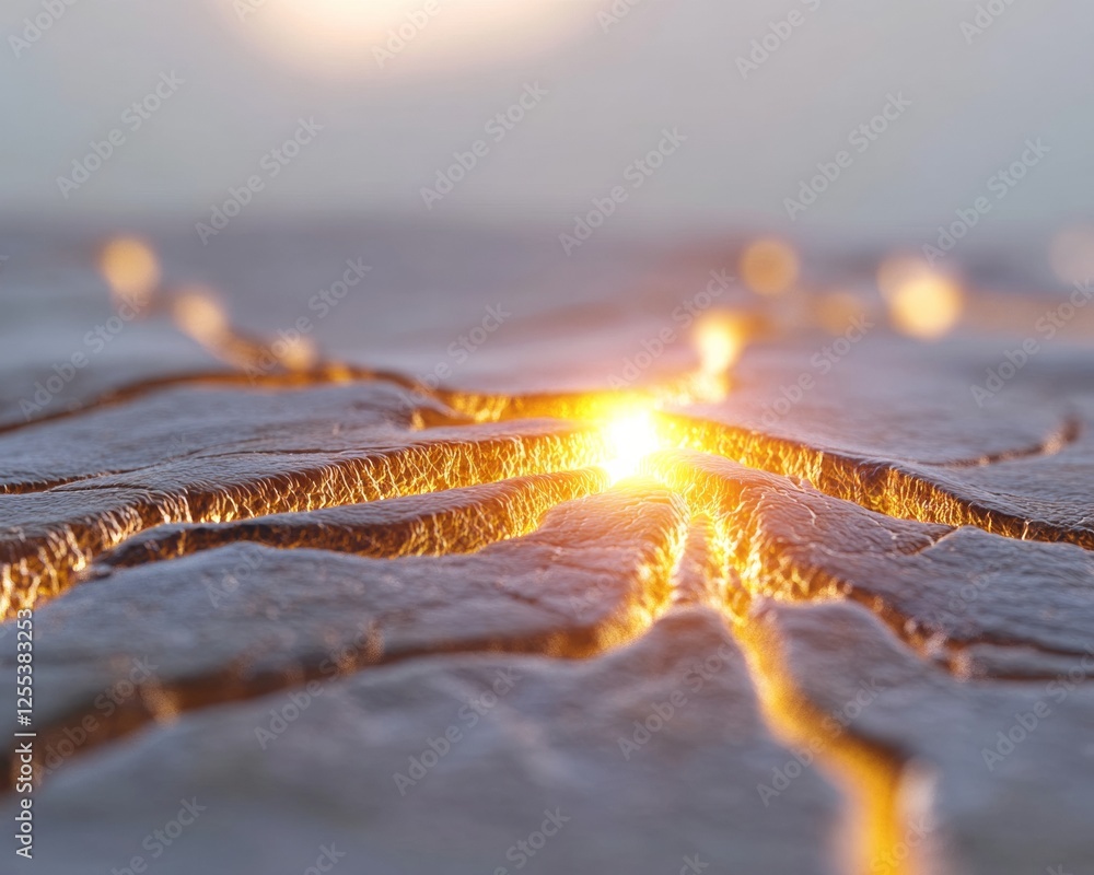 Poster Neurosynaptic Glowing Network Abstract Crackled Surface with Luminous Pathways - Tech Visualization Content for AI-Driven Data Analysis and Futuristic Design Applications