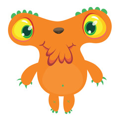 Cartoon cute monster with funny excited face expression waving hands. Vector illustration isolated on white. Halloween design