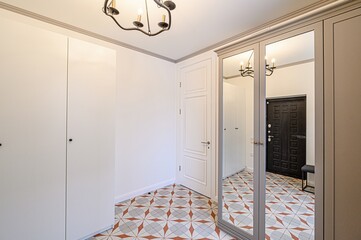standard room interior apartment. room doors, renovation corridor lobby entrance hall