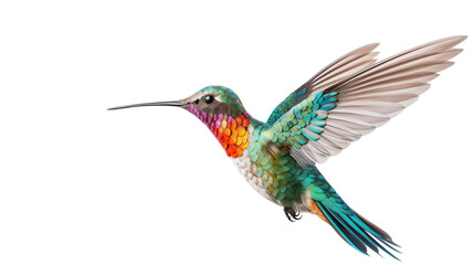 Fototapeta premium Vibrant Hummingbird in Flight Detailed Wings Jewel toned Feathers Nature Photography Wildlife Image