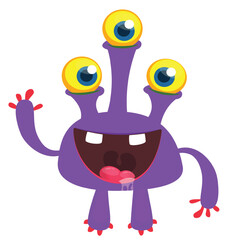 Cartoon cute monster with funny excited face expression waving hands. Vector illustration isolated on white. Halloween design