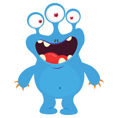 Cartoon cute monster with funny excited face expression waving hands. Vector illustration isolated on white. Halloween design