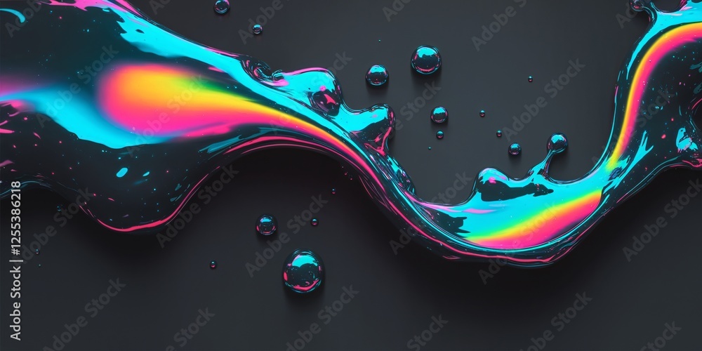 Aufkleber iridescent liquid flow on dark background. a mesmerizing stream of iridescent liquid with vibrant co