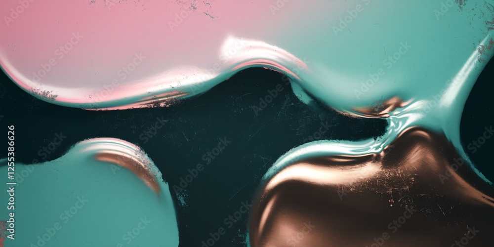 Aufkleber abstract metallic liquid flow art. an intriguing composition of metallic liquid swirls in teal and c
