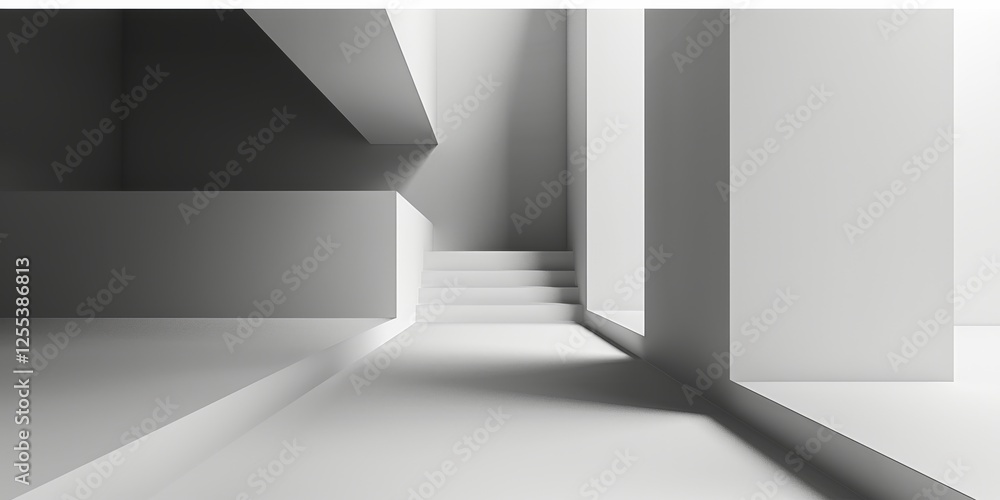 Poster a sleek minimalist design with a light steel grey background, sparse geometric shapes and soft gradi