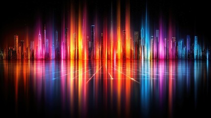 Vibrant Cityscape Illuminated at Night with Colorful Lights
