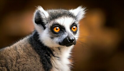 Obraz premium A captivating portrait of a Lemur Catta, showcasing its bright, inquisitive eyes and iconic black-and-white ringed tail
