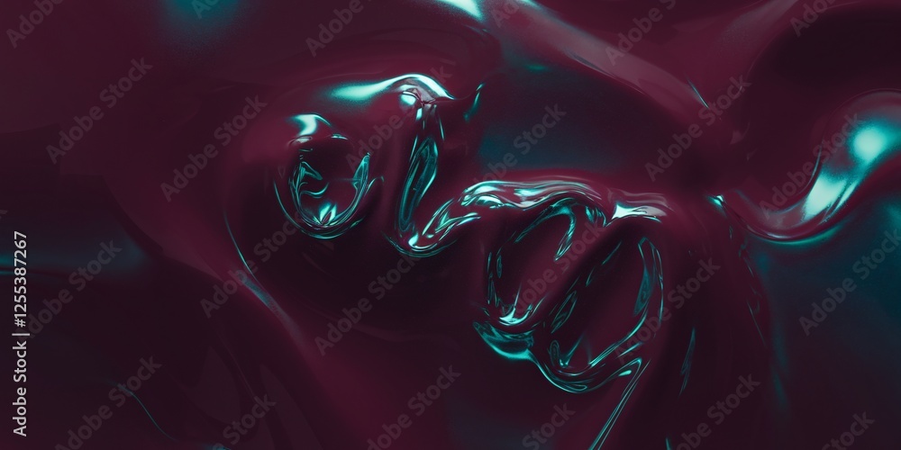 Aufkleber abstract neon fluid forms on dark canvas. a mesmerizing display of fluid, neon-like forms in teal an