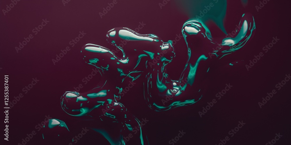 Aufkleber abstract neon fluid forms on dark canvas. a mesmerizing display of fluid, neon-like forms in teal an