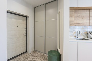 standard room interior apartment. room doors, renovation corridor lobby entrance hall