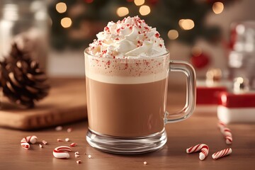 Festive holiday delight a creamy peppermint mocha with whipped cream and candy canes