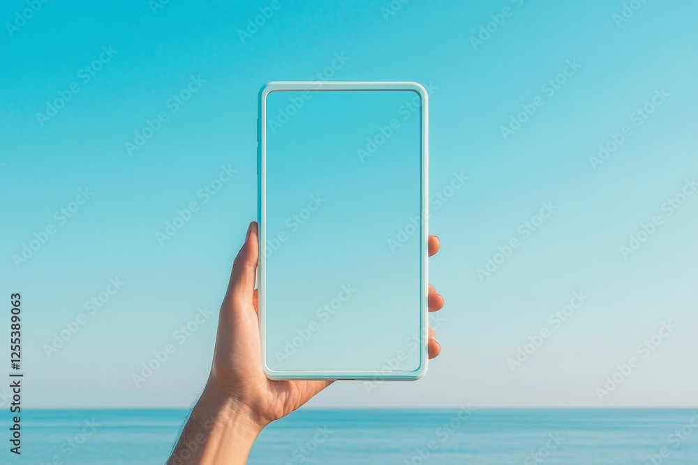 Poster Minimalist Smartphone Frame with Hand on Turquoise Background - Dynamic Communication Design for Digital Marketing and Modern Tech Integration in Professional Spaces