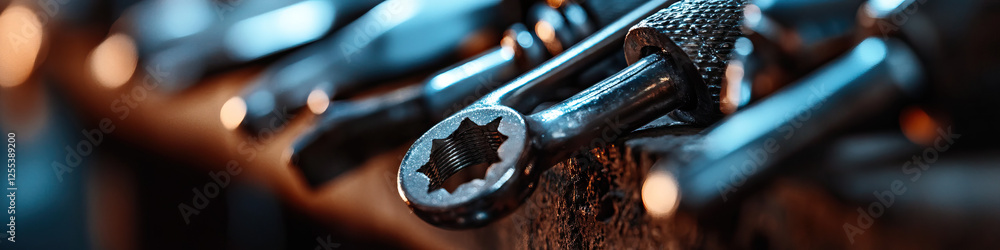 Poster Close-up of Metallic Fasteners with Hexagonal Sockets