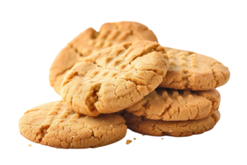 Soft and chewy peanut butter cookies isolated on transparent background
