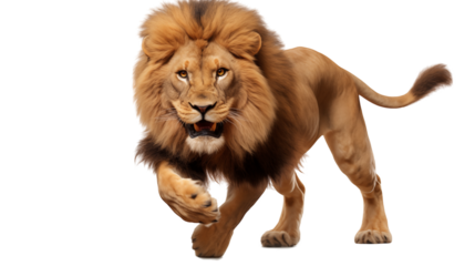 Majestic Male Lion Charging Forward Powerful Wild Cat in Action African Wildlife King of the Jungle Big Game Hunt