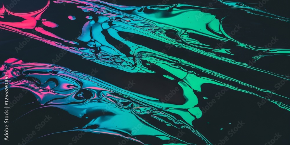 Aufkleber abstract neon fluid patterns on dark canvas. intricate neon pink and teal fluid patterns flow across