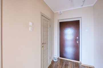 standard room interior apartment. room doors, renovation corridor lobby entrance hall