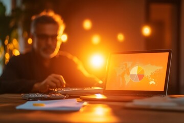 Warm Contemporary Budget Planning Middle-Aged Indian Man Analyzing Digital Finance Charts at Home Desk - Personal Finance Growth for Economic Resilience and Modern Financial Strategy