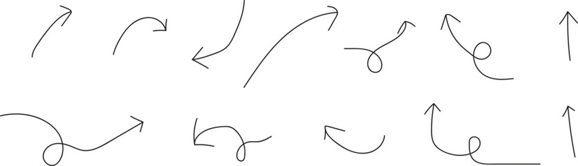 Collection of Hand-Drawn Arrows for Design. variety of hand-drawn arrows in different directions and styles, suitable for use in presentations, websites, or print design projects.