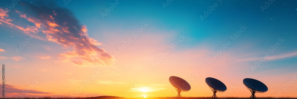 Aufkleber Atmospheric Astronomy Sleek Satellite Dish Array Under Vibrant Sky - Cutting-Edge Tech for Space Research and Communication, Enhancing Scientific Installations