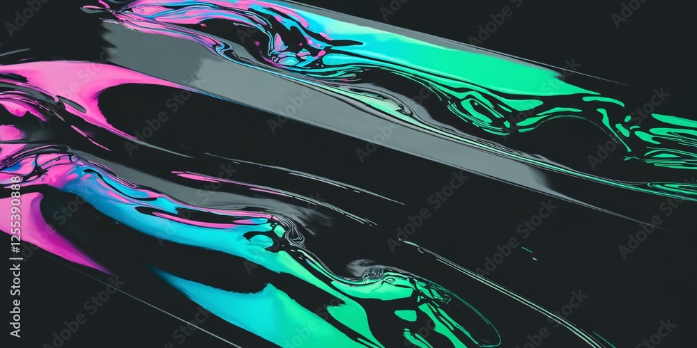 Aufkleber abstract neon fluid patterns on dark canvas. intricate neon pink and teal fluid patterns flow across