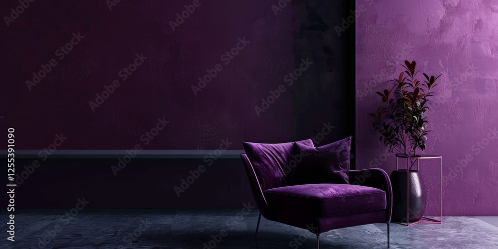 Poster a sleek minimalist theme with a deep aubergine backdrop, smooth textures and rich colors, luxe minim