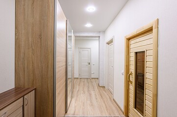 standard room interior apartment. room doors, renovation corridor lobby entrance hall