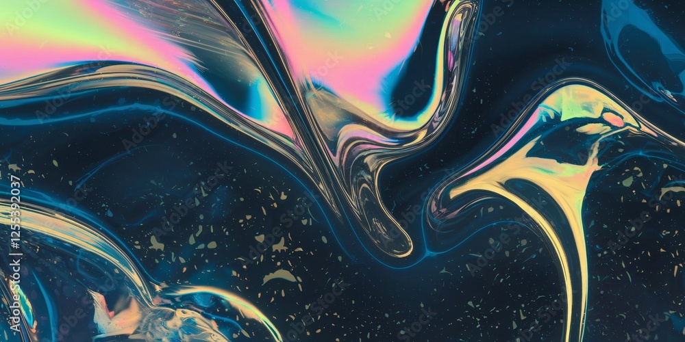 Poster cosmic flow: iridescent abstract fluid art. a mesmerizing abstract image featuring swirling iridesce