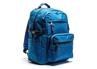 High-resolution blue backpack PNG, isolated. Perfect for school, travel, or outdoor adventures.