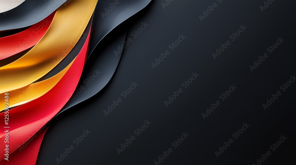Poster abstract layered curved colored paper design on a dark background for artistic and creative use.