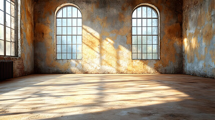 Fototapeta premium Empty Sunlit Room In Old Abandoned Building