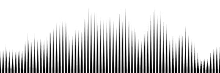 Line halftone texture with wavy gradient. Sound wave illustration. Signals with different amplitude on timeline distribution as a graph with different line height.