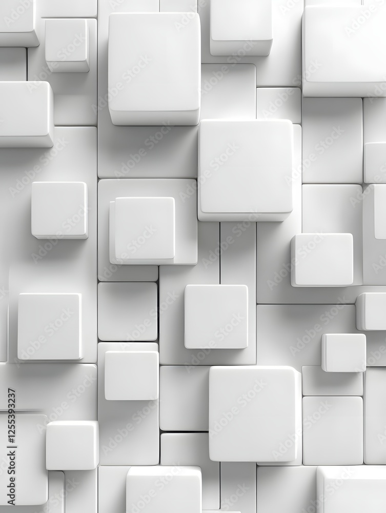 Poster abstract arrangement of white rectangular blocks creating a three dimensional surface
