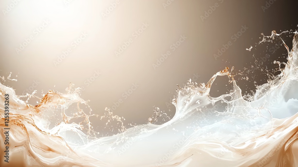 Poster abstract splash of cream and coffee, creating a fluid and dynamic artistic background.