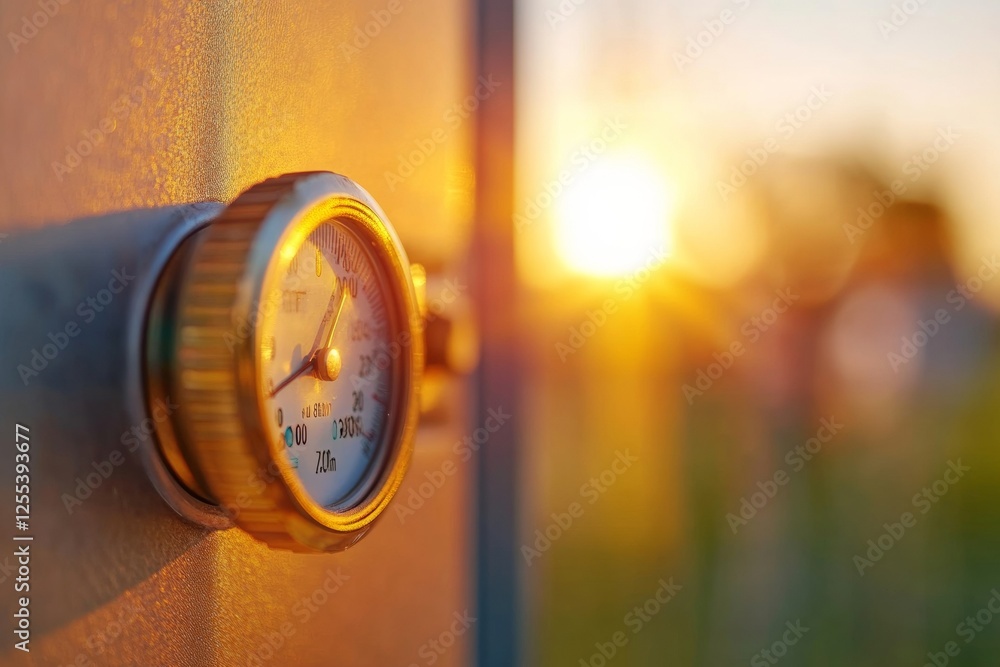 Poster sunlit environmental interface digital thermometer in golden glow for climate monitoring - innovativ