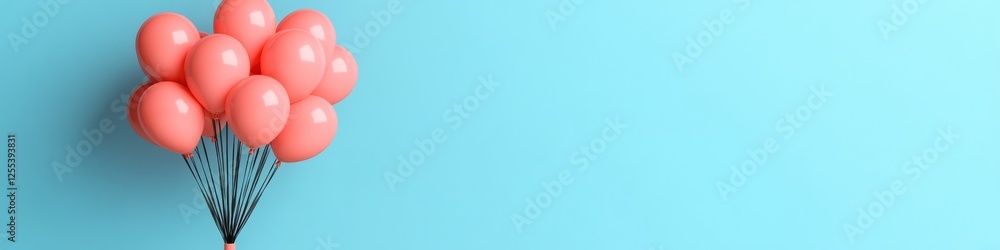 Poster minimalist valentines day balloon art clustered pink balloons with strings on cyan sky - joyful cele