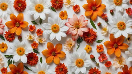 Small Flower Pattern on White Background - Vibrant Orange, Red, and Pink Floral Design for Spring