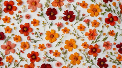 Ditsy Floral Print with Red, Orange, and Pink Flowers - Perfect for Spring and Fabric Design