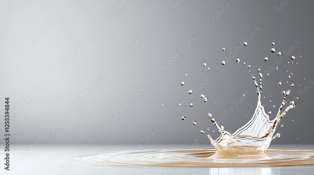 Aufkleber captivating splash of liquid on a smooth surface against a blurred gray backdrop, highlighting dynam