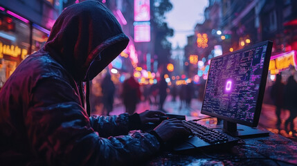 Hacker working on device cyber crime