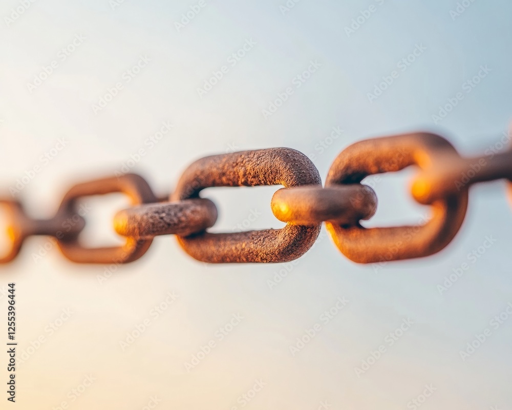 Poster industrial chain aesthetics rust-toned metal links in closeup for secure transaction visualization -