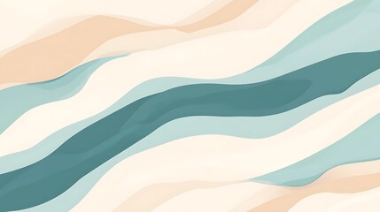 Abstract Wavy Lines in Pastel Teal and Beige