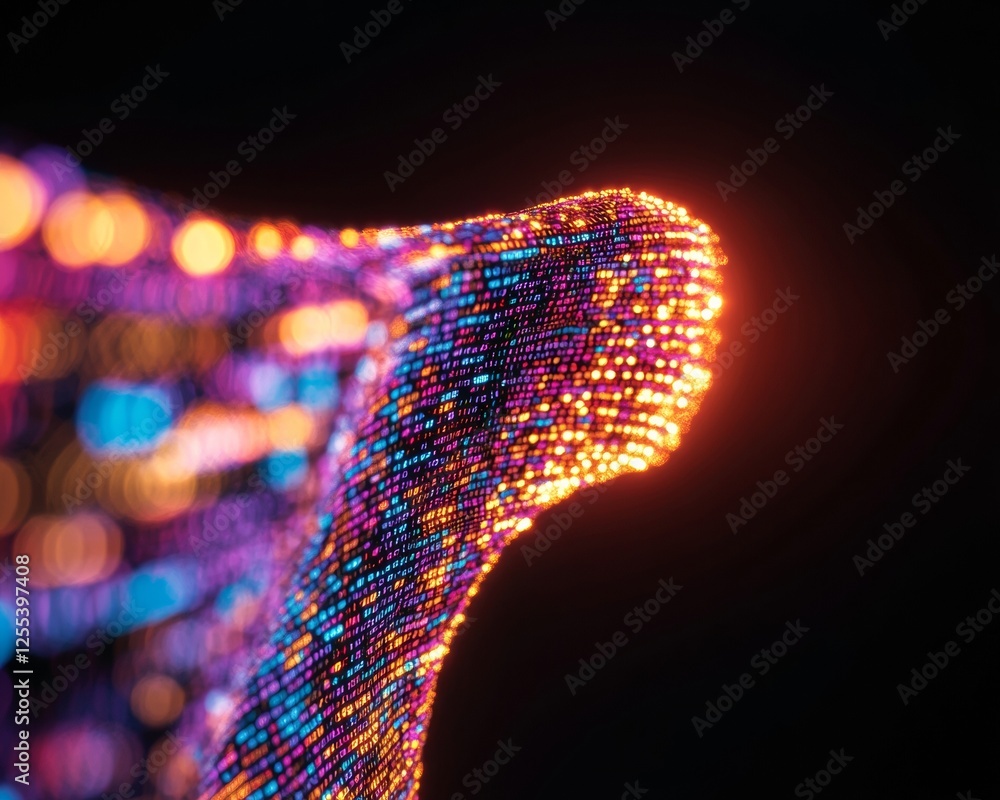 Aufkleber Neon Algorithmic Display Futuristic Coding Interface with Digital Patterns and Textured Visuals - Advanced Software Development for Modern Tech Applications