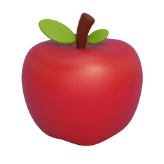 Cartoon red apple isolated on transparent background. 3D illustration