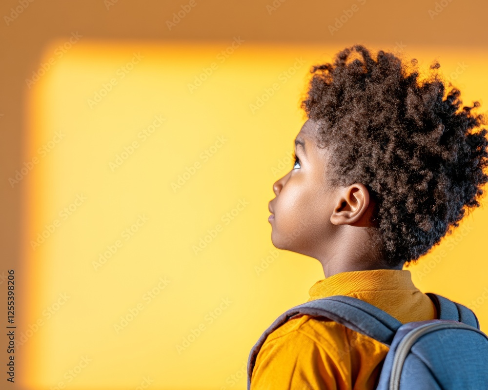 Poster vibrant learning space young student with backpack in sunlit classroom - edtech visuals for modern e