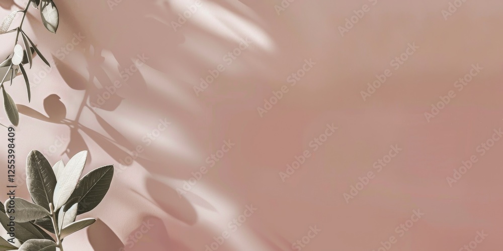 Aufkleber a sophisticated minimalist layout with a soft dusty pink background, sparse geometric shapes and cle