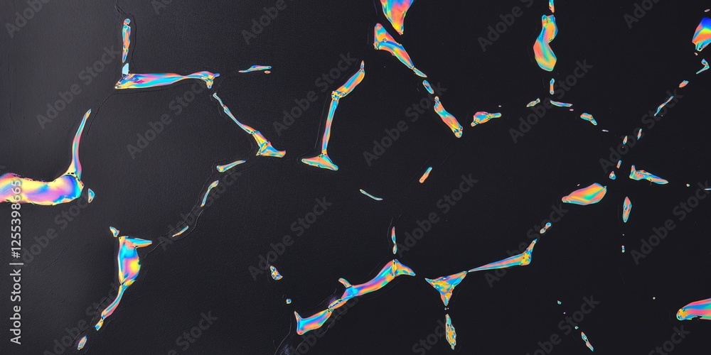 Aufkleber iridescent droplets on dark surface. a collection of iridescent droplets scattered across a dark bac