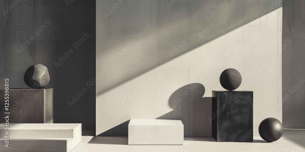 Poster a sophisticated minimalist scene with a muted charcoal grey, sparse geometric elements and soft grad