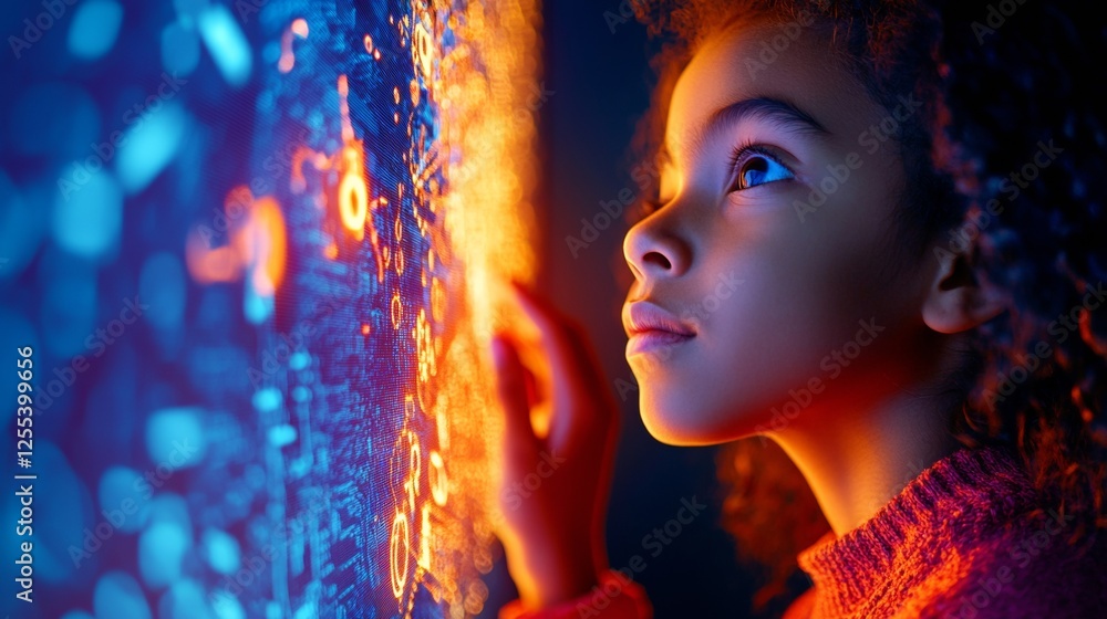 Aufkleber Futuristic Interactive EdTech Screen AI-Enhanced Touch Display for Multigenerational STEM Learning in a Luminous High-Tech Classroom Setting
