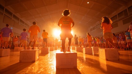 Dynamic Math Competition Diverse Students Solve Equations in a Sunlit Gym - Engaging STEM Visuals for Educational Events and Youth-Focused Team Learning Initiatives